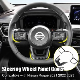 XITER 2PCS ABS Carbon Fiber Style Steering Wheel Cover Panel Frame Trim Controls Panel Cover for Nissan Rogue 2021 2022 2023 2024 2025 Interior Accessories