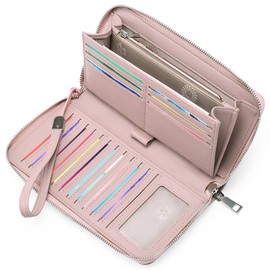 GAEKEAO women's wallet, large capacity leather women's wallet, zip clutch, bracelet with RFID blocking and more