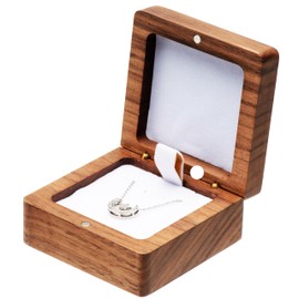 COSISO Vintage Natural Walnut Wood Necklace Box,Pendant Storage Case Jewelry Display Box for Anniversary Propose Christmas (Beige Inner)