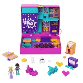 Polly Pocket HCG15 Race & Rock Arcade, Game Theme with Micro Polly & Shani Dolls, 5 Surprises & 12 Accessories, Pop & Swap Function, Great Toy Gift for Children from 4 Years