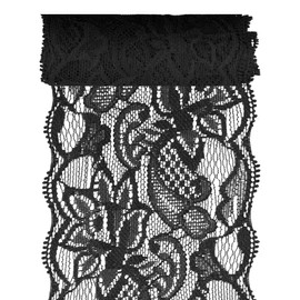 Glarks 1Rolls 4.57m x 80mm Fabric Lace Ribbon, Black Floral Pattern Fabric Lace Ribbon, Elastic Stretchy Lace Fabric for Wedding Decorating, Sewing, Hair Bow Making