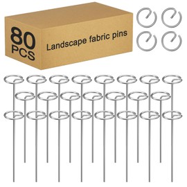 80 Pcs 6-Inch Heavy-Duty Galvanized Landscape Staples – Thickened 8 Gauge Circle Top Pins, Rust-Resistant for Weed Barrier, Landscape Fabric, and Garden Projects