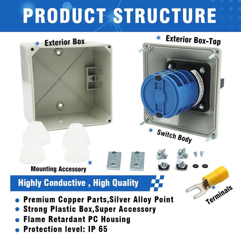 KEYMOO 32A Rotary Changeover Switch With Exterior Box, 3 Position