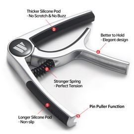 WINGO Guitar Capo for Acoustic and Electric Guitars, Ukulele, Mandolin, Banjo - Silver with 5 Non-Slip Picks