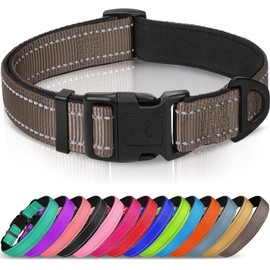 Joytale Reflective Dog Collar, Soft Neoprene Padded, Metal D-Ring, Nylon Pet Collar Adjustable for Small Dogs, Brown, Small