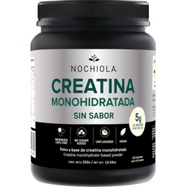 NOCHIOLA Creatina Monohidratada en Polvo de Alta Pureza, Micronizada, Sin Sabor, 5g por Porción, 300g, 60 Porciones