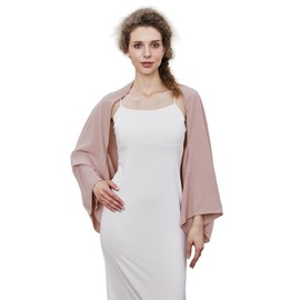 BEAUZSUZSANA Women Chiffon Shawls and Warps for Evening Dresses Chiffon Cardigan Irregular Shape Double Sleeve Design (Blush Pink)