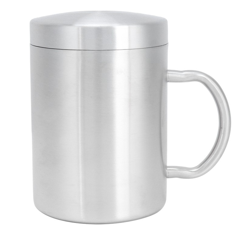 Stainless Steel Mug with Handle Lid DoubleLayer Heat Insulation Cup