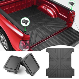 JTYZSM Bed Mat & Stake Pocket Covers for 2019-2024 Dodge Ram 1500 5.7 FT Truck Short Bed Liner with Rear Bed Rail Stake Pocket Cover for 19-24 Dodge Ram 1500 Pickup Accessories