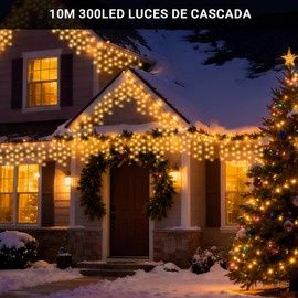 INGEQUIS 10M 300LED Luces de Cascada con 8 Modos de Iluminación, Guirnalda de Luces Navideñas Impermeables para Exterior y Interior, Decoración de Fiestas Navidad Año Nuevo para Aleros (Cálido Blanco)