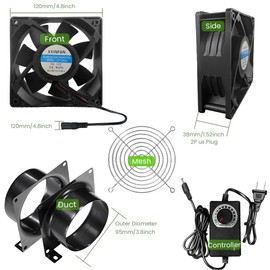 Dcfairfan 4” Axial Exhaust Fan 120mm 12V DC Vent Fan with Air Exhaust Fume Smoke Extractor Kit for DIY Soldering, 3D Laser, Paint Booth Inline Duct