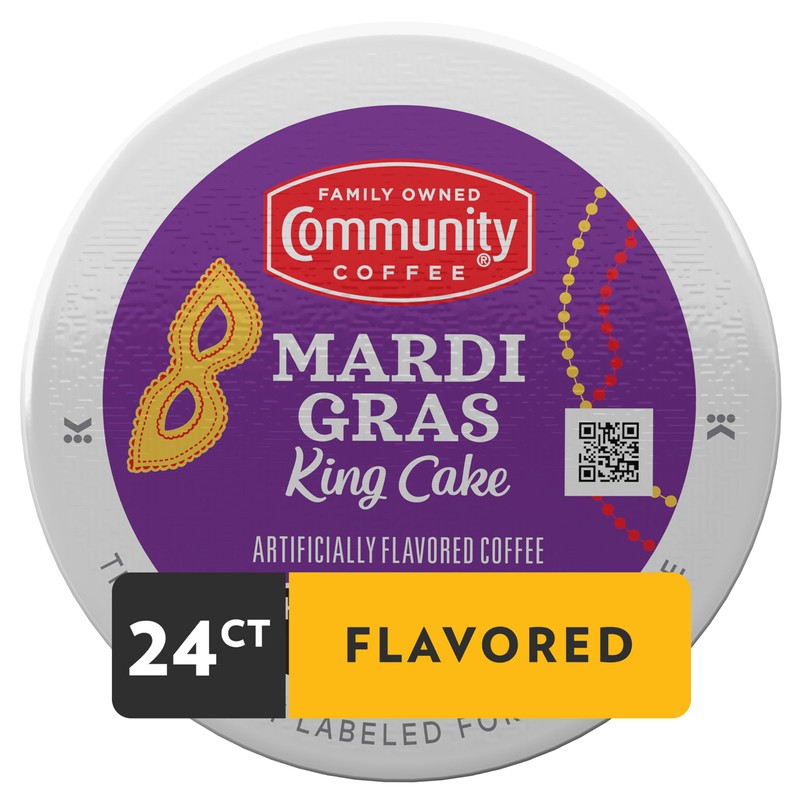Community Coffee Mardi Gras King Cake Flavored 24 Count Coffee