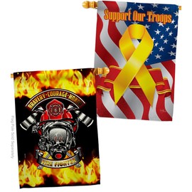 USBrotherhood Bravery Firefighter House Flag Pack Armed Forces Firefrighter Fireman Fire Department Rescue Red Line Hero Support Our Troops Banner Small Garden Yard Gift Double-Sided, Made in USA