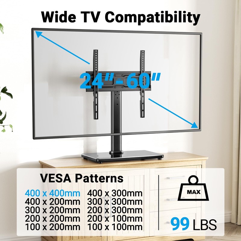 PERLESMITH Universal Swivel TV Stand for 24-60 inch TVs up