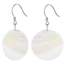 CPSLOVE Women's Round Shell Earrings 925 Sterling Silver Elegant White Round Earrings for Girls Creative Fashion Jewellery, Sterling Silver, Shell