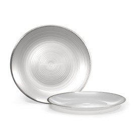 " OCCASIONS " 150 Piece set (25 Guests)-Wedding Plastic Plates & cutlery -Disposable Dinnerware 10'', 7'' + Silver Silverware w/double fork (Belize in White Pearl & Silver)