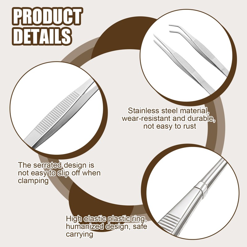 wilcractk Tweezers Set Curved and Straight Stainless Steel 14 cm