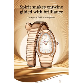Women's Watch - Unique Design Snake Shaped Bracelet Dress Watch for Women Fashion Ladies Quartz Wristwatch (Rose White)