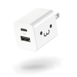 Elecom EC-AC12020WF Charger, Outlet, USB-C USB-A, 2 Ports, 20 W, PD Compatible, Foldable Plug, Shiro-chan