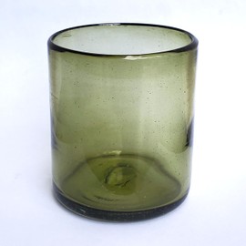 MexHandcraft Solid Olive Green 9 oz Short Tumblers (set of 6), Recycled Glass, Lead & Toxin Free (9oz Tumbler)