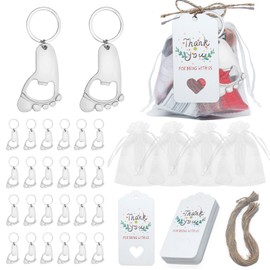Llaveros de Huella de Bebé, 24 Abrebotellas de Llaves para Baby Shower con Bolsa de Organza y Etiqueta, Abridor de Botellas de Decoración de Fiesta, Regalo de Baby Shower (Plata)