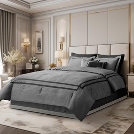SHALALA Grey Comforter Set Queen, 8-Piece Hydro-Brushed Wooly Feel Hotel Style Modern Luxury Bedding Comforter Set with Matching Fitted Sheet,Flat Sheet,Pillow Sham,Decorative Pillows for All Seasons