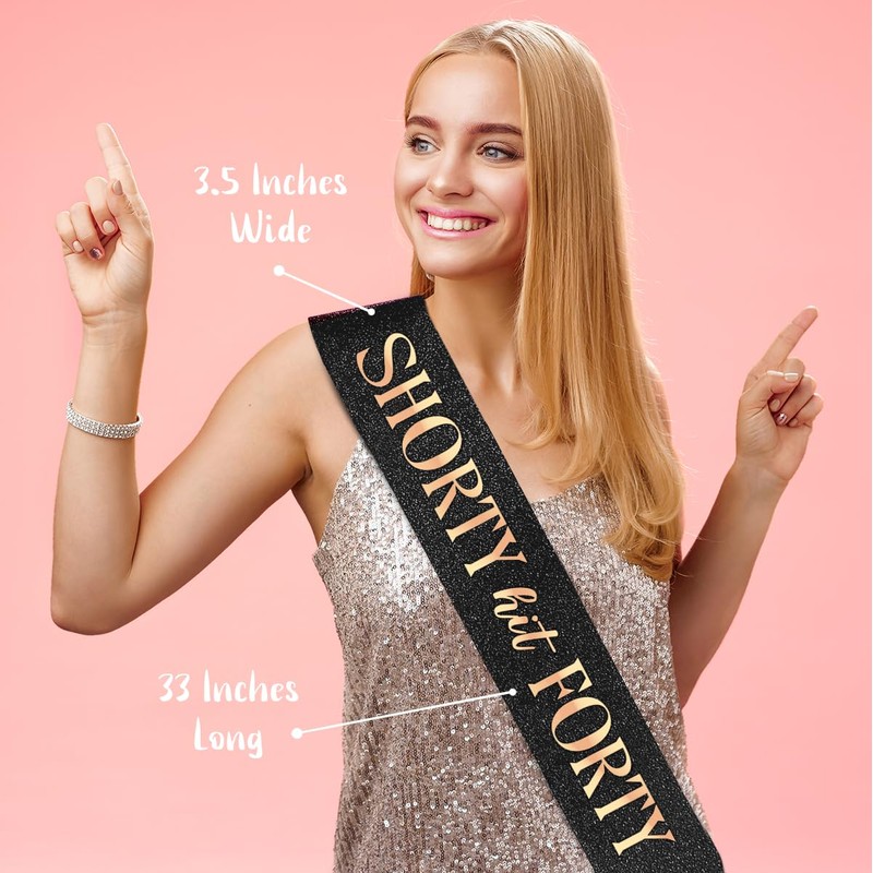 PartyForever Shorty Hit Forty Sash – Black Glitter Sash with