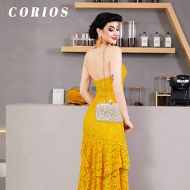 CORIOS Women's Evening Bag Rhinestone Clutch Bag Formal Handbag Elegant Shoulder Bag Small Bag Luxury Shoulder Bag Prom Party Wedding Bridal Bag for Women, gold, Elegant, shiny