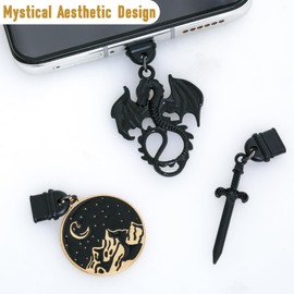 ERNTRNL Charms for Kindle - 6pcs Dust Plug Charm Type C for Kindle, Black Dragon-Style Dust Plug Charm for Kindle Compatible with Phone Type C/Usb C Charging Port, Gift for Actor Book Lover Bookish