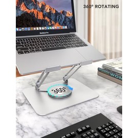 PHOCAR Soporte para Laptop Giratorio 360, Base de Aluminio Ajustable y Plegable, Elevador de Computadora Rotativo para Escritorio y Oficina...        