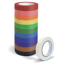 Masking Tape in Assorted Brilliant Colors, 1 Inch x 55 Yards, Bulk 12 Pack, Adhesive Painting Tape, Bulk Pack for Home, School, Arts & Crafts, Office, 12 Rolls x 55 Yards, 660 Total Yards