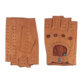 Harssidanzar Mens Driving Gloves Fingerless Gloves Lambskin Leather Unlined Half Finger Gloves GM032CA, Tan, Size Large