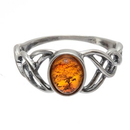 Sterling Silver and Baltic Honey Amber Celtic Knots Ring Size: 6.5