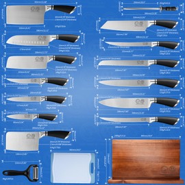 XYJ Knives,Professional Knife Sets for Master Chefs,13 Pcs Chef Knife Set with Magnetic Knife Block,Meat Cleaver Butcher for Camping