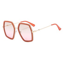 Oversized Sunglasses for Women Men Fashion 70s Disco Glasses Hexagon Inspired Designer Red Green Shades (ORANGE)