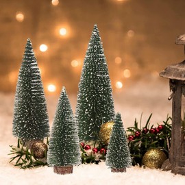 Small Christmas Trees, 5pcs Miniature Sisal Frosted Christmas Trees Bottle Brush Trees for Home Tabletop Decor
