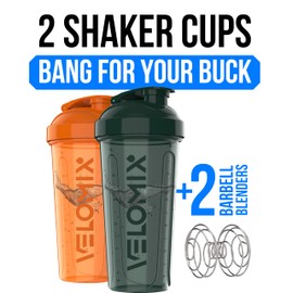 VELOMIX -2 Pack- 28 oz Protein Shaker Bottles for Protein Mixes - 2x Wire Whisk | Leak Proof Shaker Cups for Protein Shakes | Protein Shaker Bottle Pack | Shakers for Protein Shakes-Green&Orange