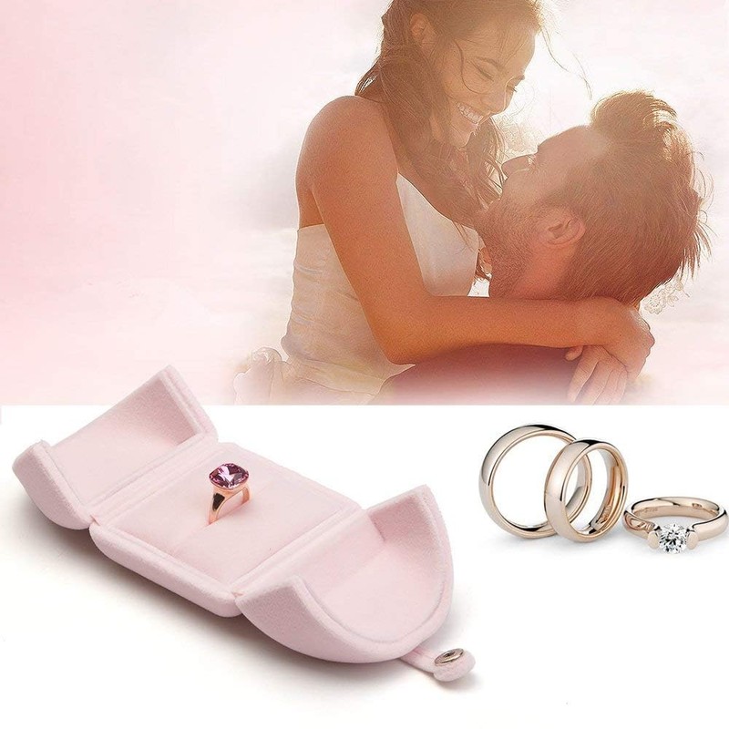 Pink Velvet Ring Box Double-open Ring Box for Proposal Engagement