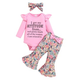 Zupora Newborn Baby Girl Clothes Long Sleeve Romper Letter Tops Flare Pants Infant Fall Outfits Birthday Clothing Set
