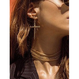 DoubleNine Large Cross Earrings Retro Bohemian Gothic Dangle Earhooks Vintage Style Wedding Bridal Jewelry for Women Girls (silver)