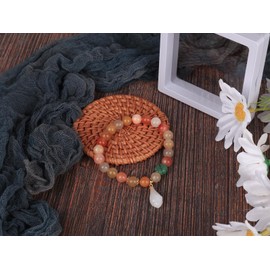 ZAcjblx Handmade 8mm Spring colored gold jade bracelet with green glazed lucky grass and white glazed orchid (6)