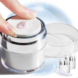 Leak-Proof DIY Travel Airless Pump Jar, 15/30/50ml Refillable Vacuum Bottle Dispenser for Creams/Lotions, Portable Cosmetic Container with Push Down Pump Dispenser (White, 50ml+50ml)