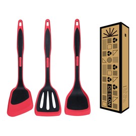 DESLON Espátula de silicona, 3 espátulas flexibles para utensilios de cocina antiadherentes, espátulas resistentes al calor de 800 °F, ideal para voltear huevos, hamburguesas, crepé y mucho más. Rojo