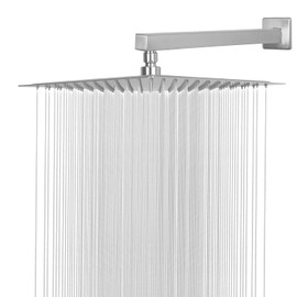 Cabezal de ducha de lluvia con brazo de extensión, cabezal de ducha cuadrado de 12 pulgadas con brazo de ducha de 16 pulgadas, cabezal de ducha grande de acero inoxidable, cobertura completa de cascada, fácil de instalar (níquel cepillado)