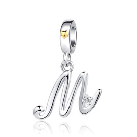 MiiFort Women Cute M Initial Letter Name Charm for Bracelets Gold Heart Alphabet Gift Birthday
