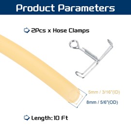 PATIKIL 10 ft Natural Latex Rubber Tubing, 3/16"(5mm) ID x 5/16"(8mm) OD Sling Shot Rubber Tubing Tube with Hose Clamps for Exercise, Stretching, Laboratory, Home Hose Tube