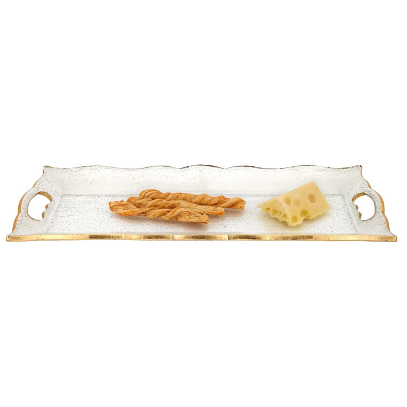 Homeroots 20" Clear And Gold Seeded Glass Serving Tray With