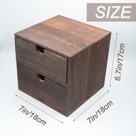 Wooden Desk Organiser with 2 Drawers Wooden Desktop Storage Box Drawer Box for Office Utensils Organiser System Desk Drawer Organiser Carbonation 18 x 18 x 17 cm