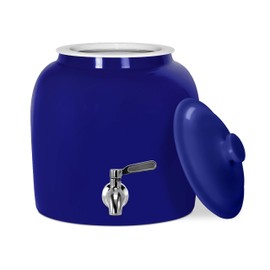 Geo Sports Porcelain Ceramic Crock Water Dispenser, Stainless Steel Faucet, Valve and Lid Included. Fits 3 to 5 Gallon Jugs. (Solid Blue)