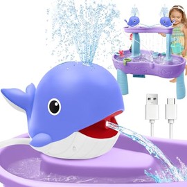 Infowush Water Table Pump, Whale Rechargeable Water Pump for Water Table with Sprinkler, 3.5 Hours Non-Stop Fun Summer Outdoor Water Toys Outside Water Play Table Accessories for Kids Toddlers, Purple